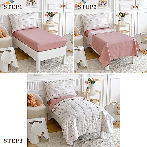 Joyreap 4 Piece Cotton Toddler Bedding Set for Girls