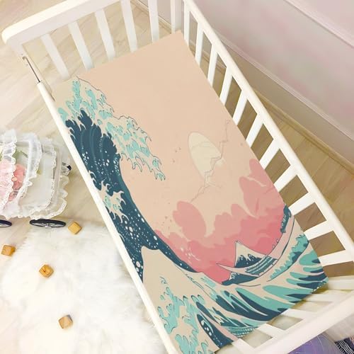Wajiw Sea Wave Crib Sheets Soft Breathable Fitted