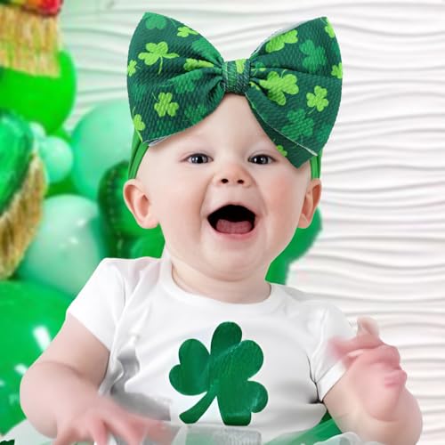 St Patricks Day Baby Headbands Set of 2 Green Shamrock Bows