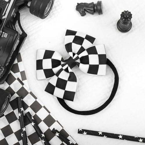 Racing Checkered Black and White Baby Bow Hair Accessory