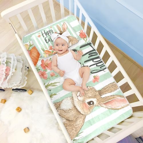 Cooling Baby Mattress Pad 28x52in Easter Cartoon Rabbit Design