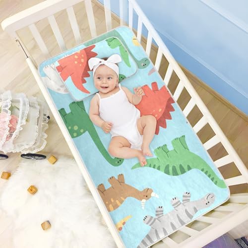 Blue Dinosaur Cooling Baby Waterproof Crib Mattress Pad
