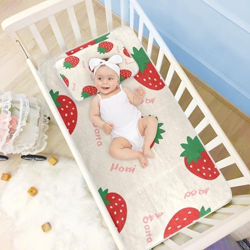 Cooling Strawberry Crib Mattress Pad 28x52in Waterproof for Baby Toddler