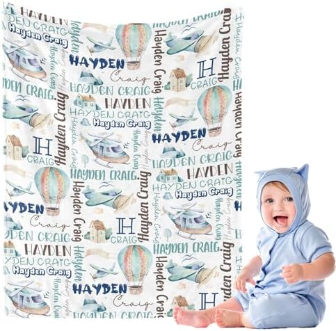 Custom Name Baby Blanket with Airplanes Design