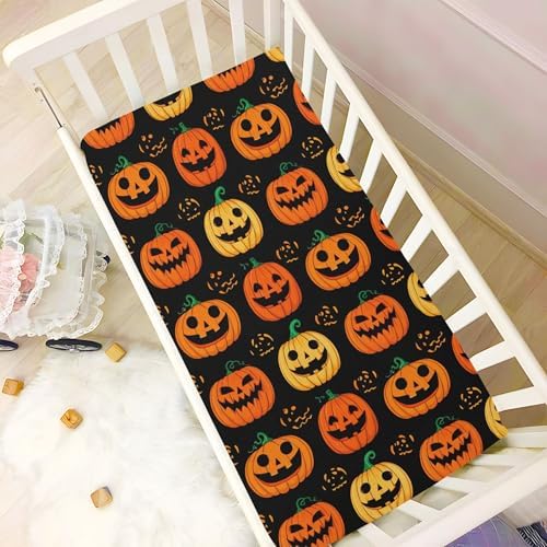 Qilmy Halloween Pumpkins Fitted Crib Sheet for Babies