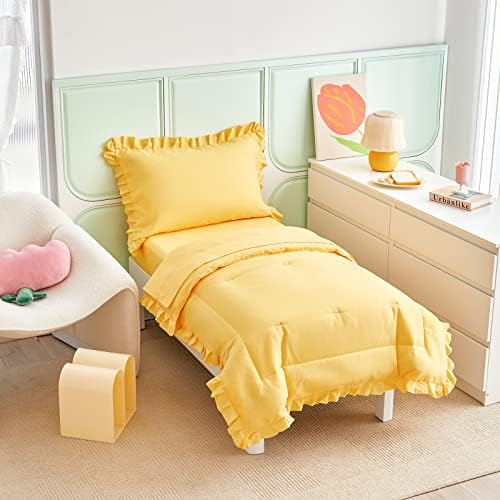 UOZZI BEDDING 4-Piece Yellow Toddler Bedding Set