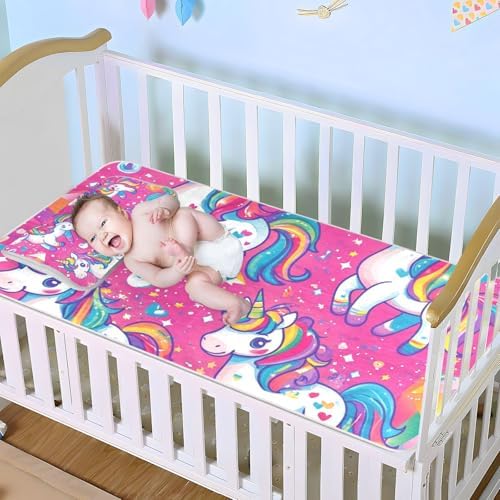 Cooling Rainbow Unicorn Baby Mattress Protector 28x52