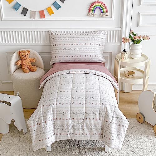 Joyreap 4 Piece Cotton Toddler Bedding Set for Girls