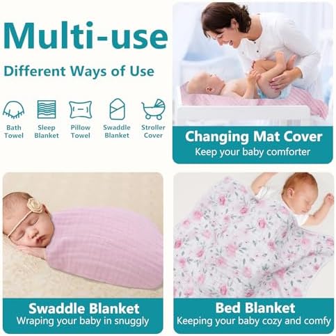 PHF 2 Pack Baby Hooded Towels 32x32 Inch Floral Muslin Cotton
