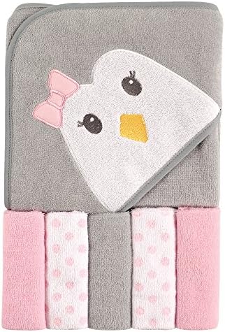 Luvable Friends Baby Hooded Towel with Five Washcloths Penguin One Size