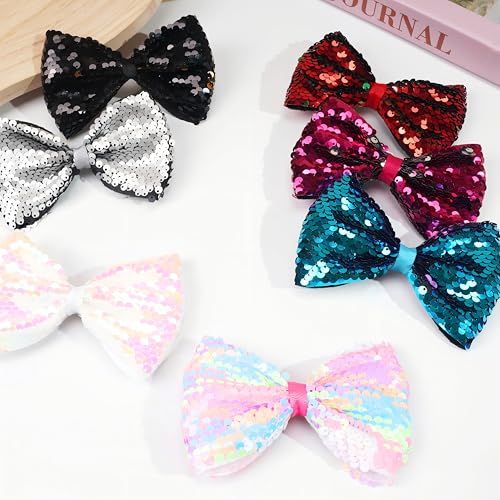 CLLOT 5 Inch Peacock Sequin Hair Bow Clips