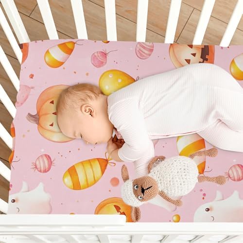 Qilmy Kawaii Ghosts Fitted Crib Sheet for Baby Soft Breathable