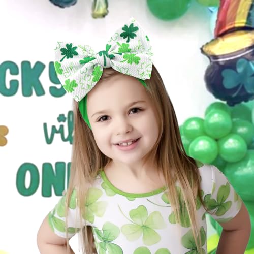 St Patricks Day Baby Headbands Set of 2 Green Shamrock Bows