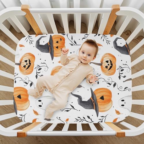Qilmy Halloween Pumpkin Crib Sheet for Babies