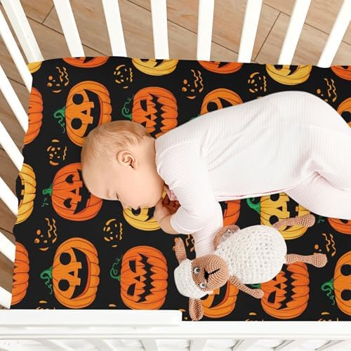 Qilmy Halloween Pumpkins Fitted Crib Sheet for Babies