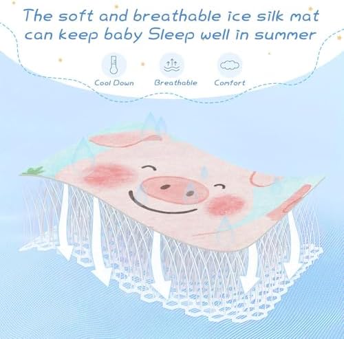 Flower Pig Blue Cooling Waterproof Crib Mattress Pad 28 x 52 Inch