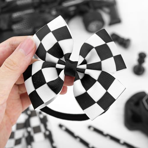 Racing Checkered Black and White Baby Bow Hair Accessory