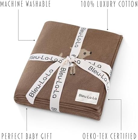 Bleu La La Knit Baby Swaddling Blanket - Deer Mocha