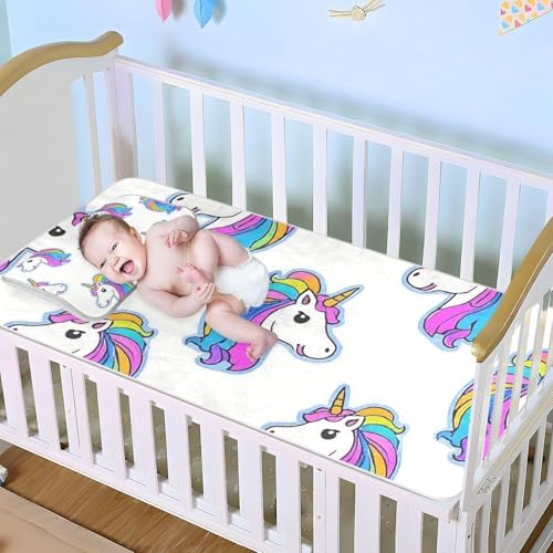 Cooling Baby Crib Mattress Pad with Rainbow Unicorns Design