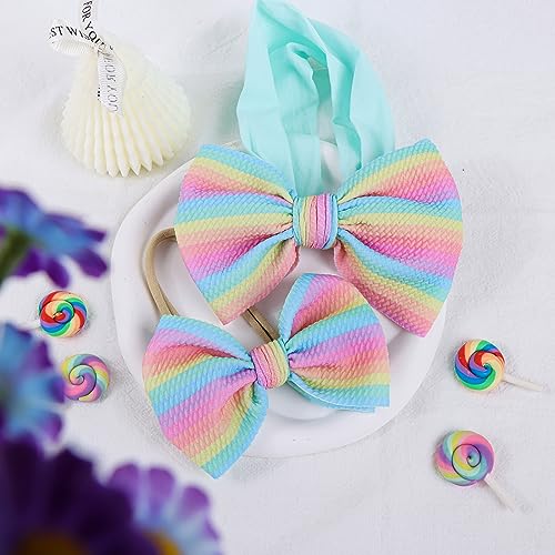 ONENINEDREAM 45 Rainbow Striped Baby Bow Headband 2 Pcs