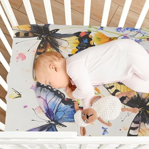 Qilmy Watercolor Butterflies Fitted Crib Sheet Soft Breathable