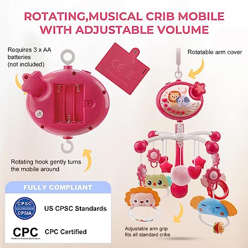 YUNGCHI Baby Mobile with Music Lights and Toys - Red