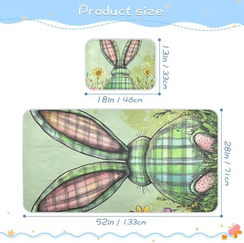 Cooling Plaid Bunny Ear Mattress Pad Cover for Baby Toddler 28x52