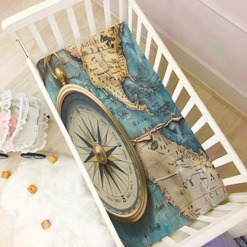 Wajiw Ocean Map Crib Sheet for Standard Size Mattress