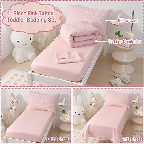 VIVILINEN Toddler Bedding Set for Girls 4-Piece