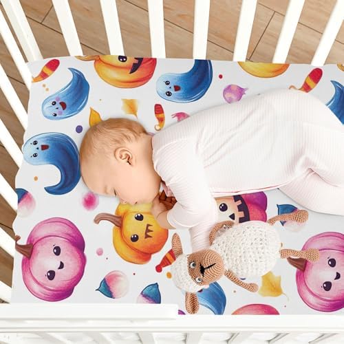 Qilmy Cute Ghosts Crib Sheet for Baby Soft Breathable and Snug Fit