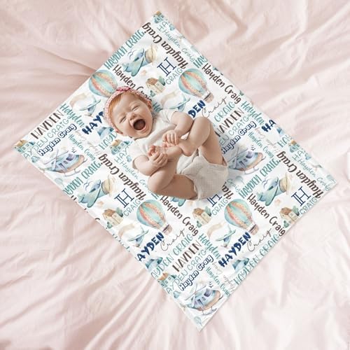 Custom Name Baby Blanket with Airplanes Design