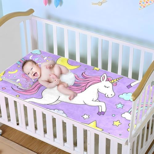 Cute Cartoon Unicorn Purple Peach Cooling Baby Mattress Pad Cover