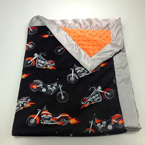 Handmade 30x36 Baby Blanket - Harley Bikes Orange