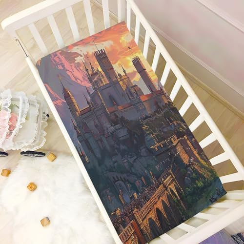 Wajiw Castle Crib Sheets Soft Breathable Fitted 28x52In