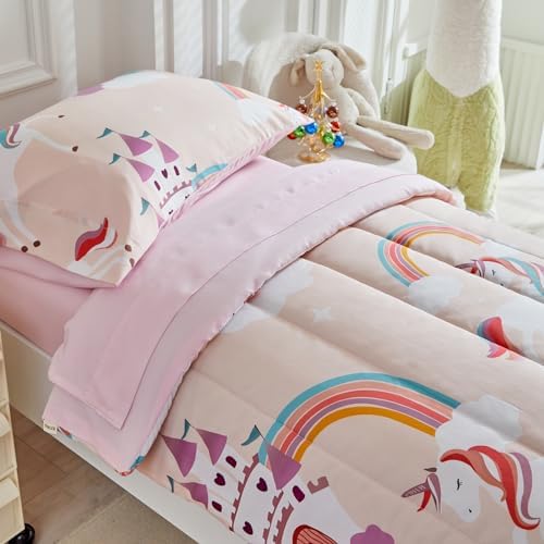 UOZZI BEDDING 4-Piece Pink Unicorn Toddler Bedding Set