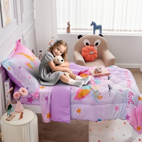 Wowelife Unicorn Toddler Bedding Set for Girls 4-Piece