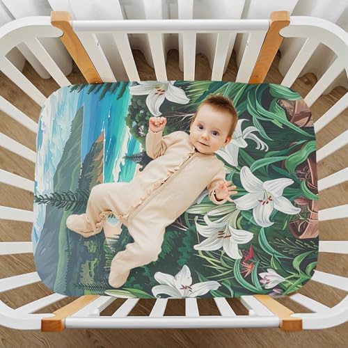 Qilmy Lilies Fitted Crib Sheet for Baby Soft Breathable 28x52 in