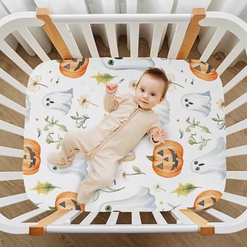 Qilmy Ghosts Pumpkin Crib Sheet for Girls and Boys