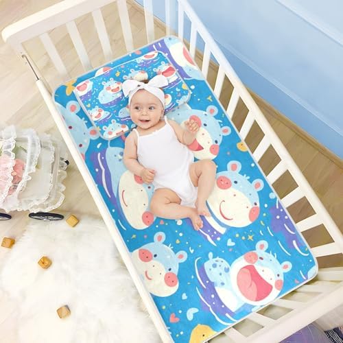Cooling Blue Hippo Baby Mattress Pad 28x52 Reusable Crib Cover