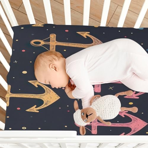 Wajiw Rainbow Anchor Crib Sheet for Standard Size Mattress