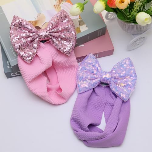 HELYKAKA 7 Sequin Bow Hairband for Baby Girls
