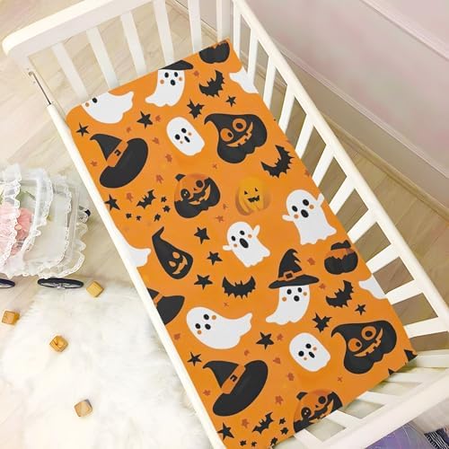 Qilmy Cute Ghost Witch Fitted Crib Sheet for Baby