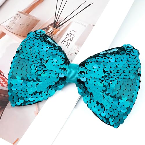 CLLOT 5 Inch Peacock Sequin Hair Bow Clips
