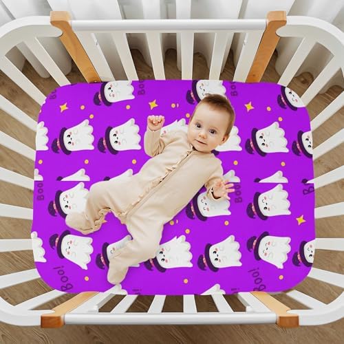 Qilmy Halloween Ghosts Fitted Crib Sheet for Kids Soft and Breathable