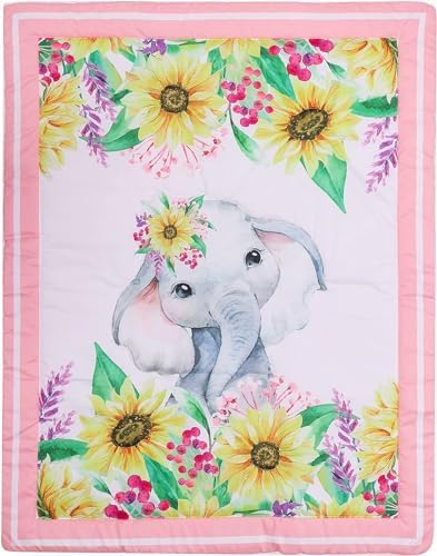 Pink Cartoon Elephant Crib Bedding Set for Girls 3 Piece