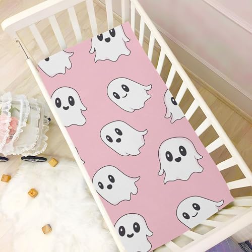 Qilmy Kawaii Ghost Fitted Crib Sheet for Girls and Boys