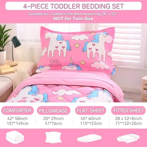 Wowelife Unicorn Toddler Bedding 4 Piece Set