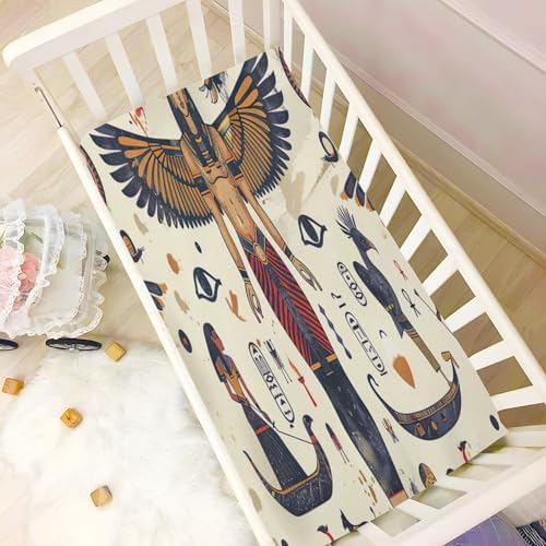 Wajiw Egyptian Figures Crib Sheets Soft Breathable Fitted 28x52In