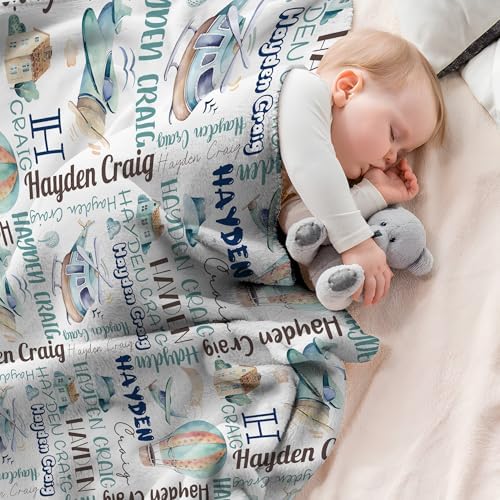 Custom Name Baby Blanket with Airplanes Design