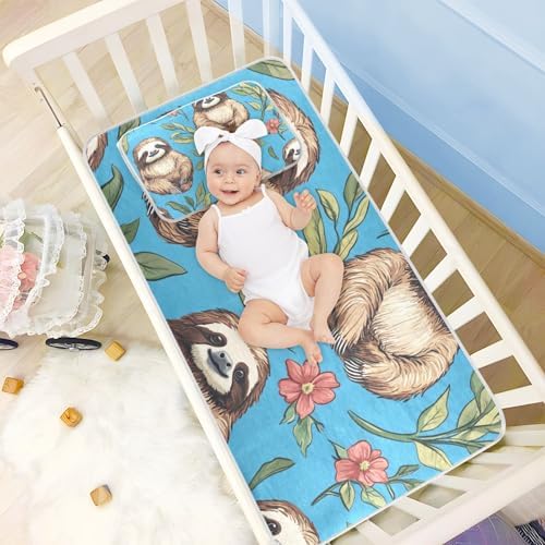 Cooling Blue Sloth Baby Crib Mattress Pad 28x52 Reusable Waterproof